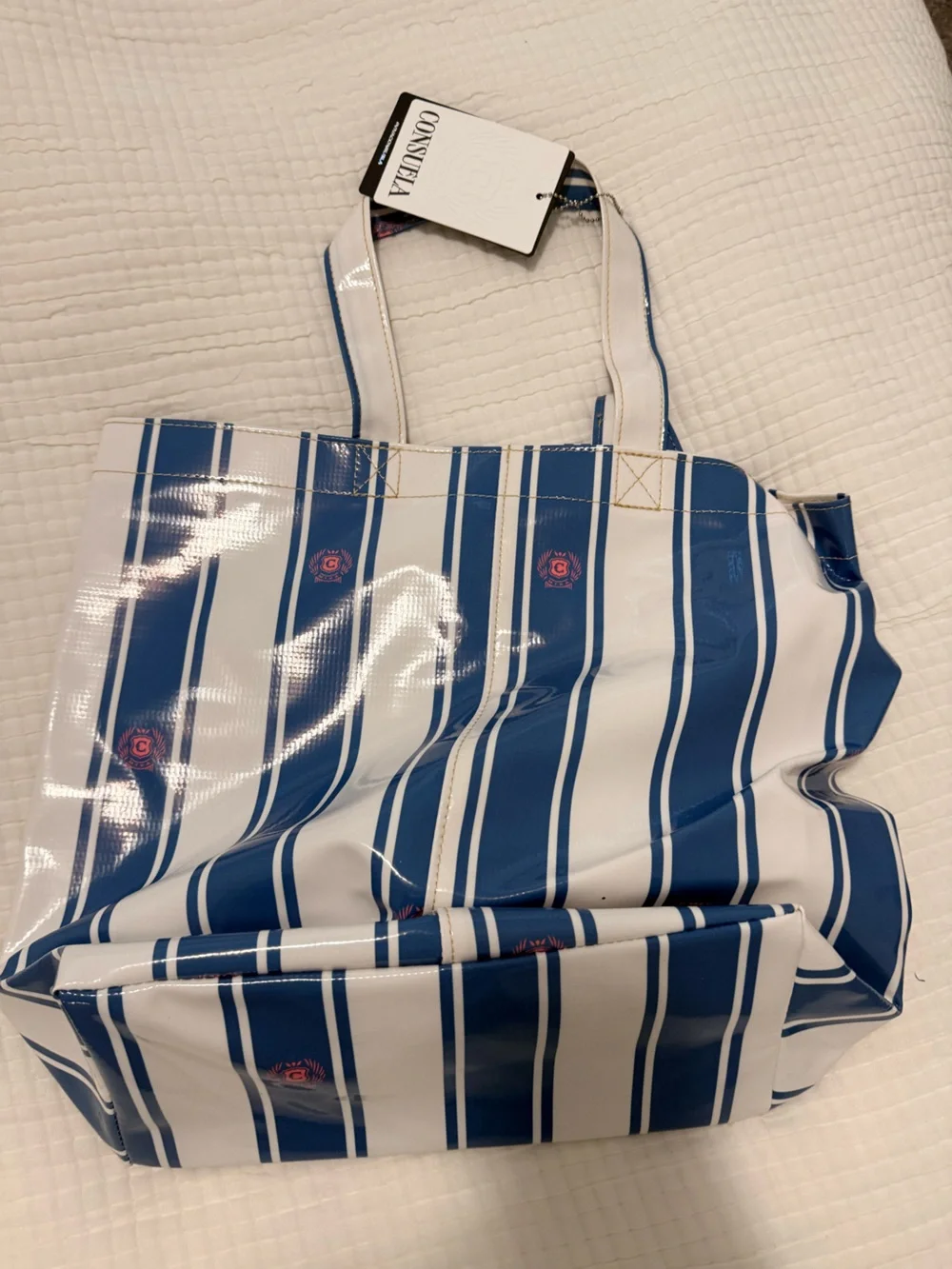 Consuela - Striped Blue and White Bobby grab and go Vinyl Tote - Picture 2 of 3